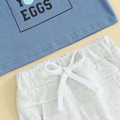 Image of BeQeuewll Toddler Baby Boy Easter Outfit Letter Bunny Print Short Sleeve T-Shirt and Shorts Summer Clothes Set