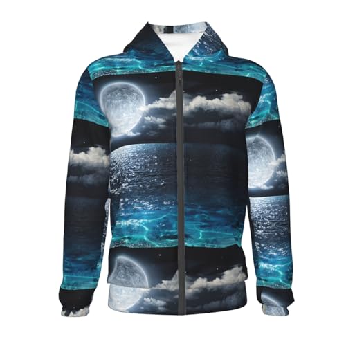 Moon Illuminating The Ocean Kids Pullover Hoodies Boys Zip Up Sweatshirts Girls Athletic Clothes with Pocket2