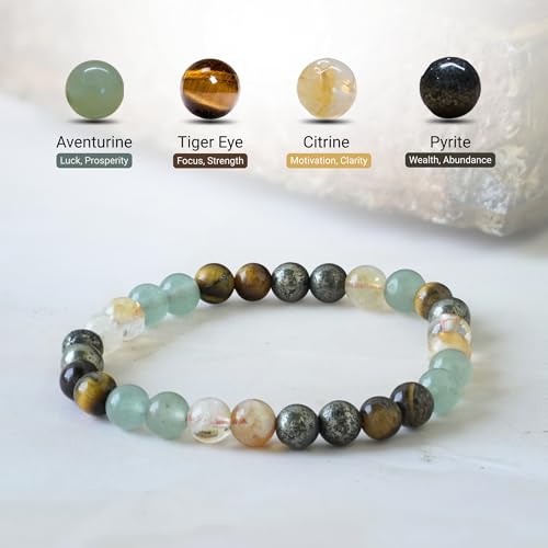 Image of Money Magnet Bracelet for Men & Women | Pyrite & Tiger Eye Crystal Band with Citrine, Aventurine Natural Stone Beads | Financial Growth, Confidence, Positive Energy & Stylish Daily Wear | bracelet for men and women
