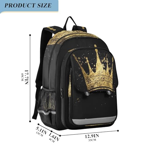 Cartoon Gold Crown Backpack Girls Boys Elementary School Bags Bookbags Laptop Backpack Travel Daypack Safe Reflective Stripes2