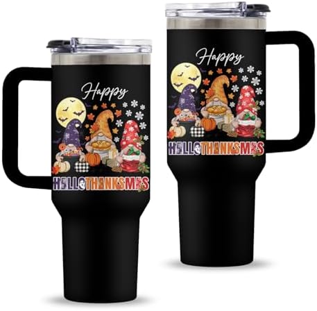 Christmas Tumbler with Handle, Gnome Gifts for Women Men, 40 Oz Fall Gnome Pumpkin Travel Tumbler Coffee Cup Water Bottle, Autumn Thanksgiving Christmas Party Gift for Women, 1 PCS