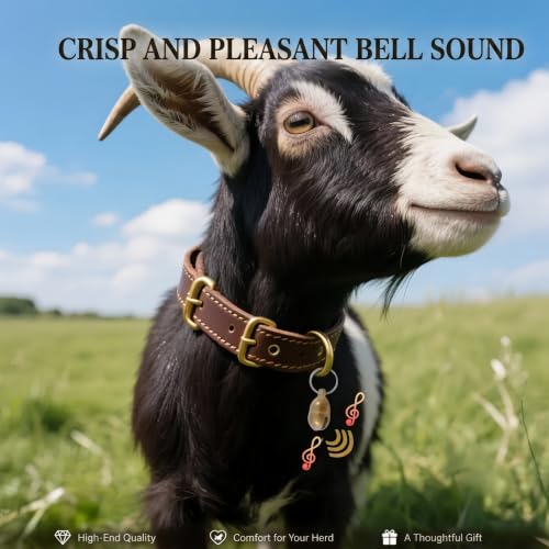 Image of Genuine Leather Goat Collar with Brass Bell,S-18 (Neck Fits 11 inch-15 inch) | Heavy Duty Cowhide Pet Necklace,Adjustable&Durable for Pet Goats and Sheep,Alpacas,Deer
