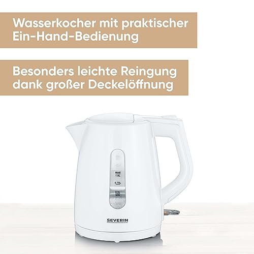 SEVERIN Wasserkocher, kabellos, abwaschbarer Kalkfilter, 1,0 L, weiß, Kunststoff, WK 3411 2
