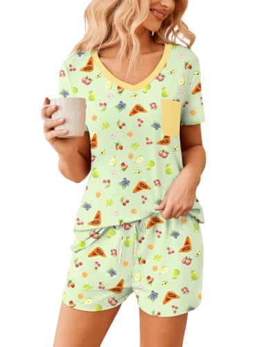 Image of Ekouaer Womens Pajama Sets Short Sleeve Pajamas for Women Sets Soft Lounge Sets Casual V Neck Sleepwear PJS