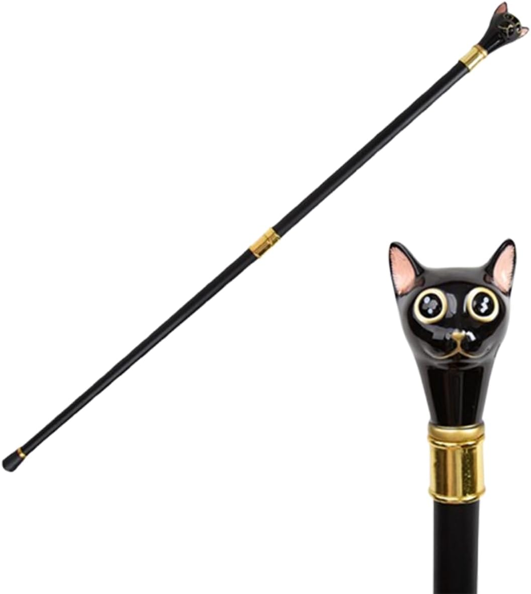 Black Cat Head Walking Cane, Metal Creative Walking Stick, 94cm Length, 0.55kg, Ideal for Gift (Party/Anniversary), Decorative Practical Aid
