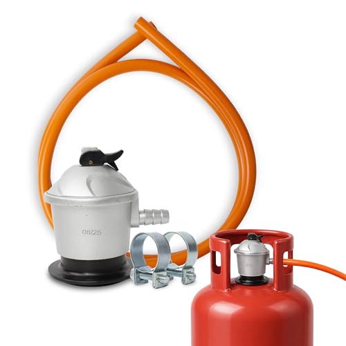 BESCH Regulador de Gas Butano y Propano 30 mbar Homologado | Válvula de Seguridad + Abrazaderas Incluidas | Regulador para Bombona de Gas | Ideal para Cocinas, Estufas y Calentadores