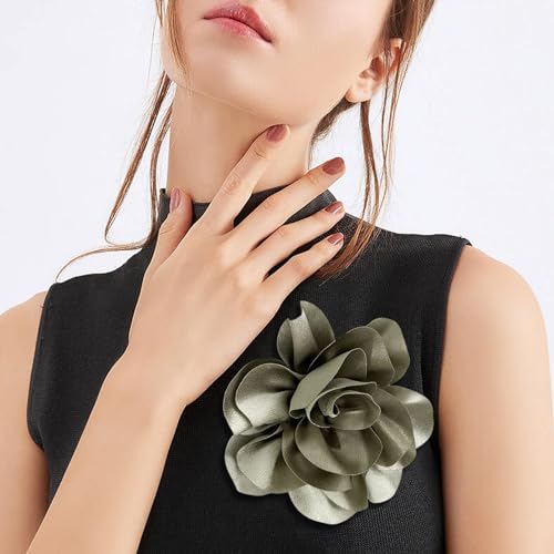 Image of Dainty Satin Fabric Flower Brooches for Women Large Rose Floral Brooch for Party Dance Wedding Banquet Elegant Camellia Fashion Brooch Pin for Women Girl 5.5inch