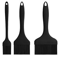 3er-Set Backpinsel Silikon, 21cm Länge Set Küchenpinsel für Backen, Grillen und Kochen, 9.1/7/ 3.2cm Breiter Hitzebeständiger Silikonpinsel mit Ergonomischem Griff, Ideal für Saucen, Schwarz