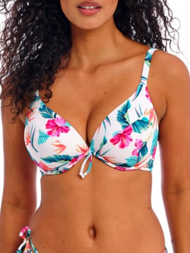 Freya Palm Paradise Plunge Bikini Top 36DD, White