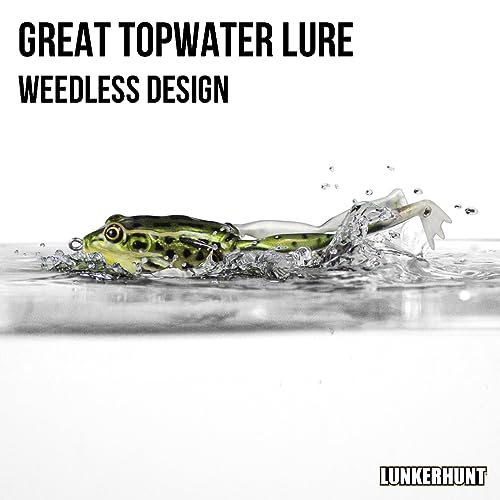 LUNKERHUNT Frog Fishing Lure for Bass Fishing | Realistic Frog Lure with Prop Action (Pearl) | Best Topwater Lure Trout and Pike, Fish Bait with Hollow Body, Weedless Hooks