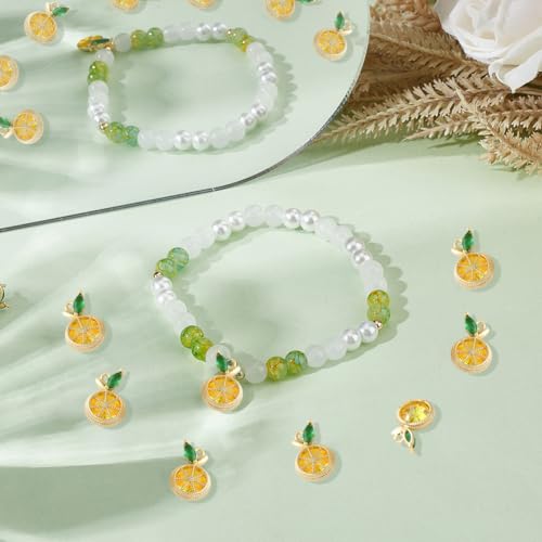 Beebeecraft 1 Box 10Pcs Lemon Charms 18K Gold Plated Brass Cubic Zirconia Yellow Fruit Charms Leaf for Jewelry Making Necklace Bracelet - Image 4
