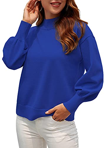 Image of WEACZZY Women's Sweater Mock Neck Long Lantern Sleeve Lightweight Knit Tops