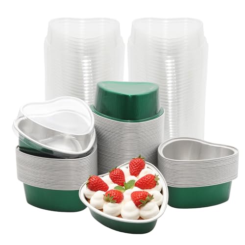 Wuyituart 100 Pack 3.4oz Aluminum Cake Pans with Lids, Dark Green