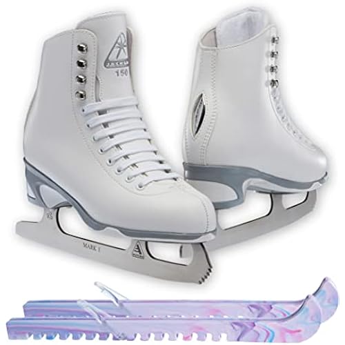 SKATE GURU Jackson Finesse for Women and Girls White Figure Ice Skates Bundle with Skate Guards Just Launched 2023