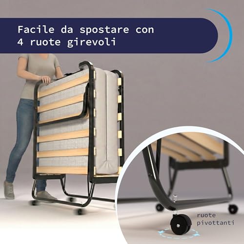 Miniatura 9 de Cortassa - Cama Plegable Xl Comfort - Colchón De Poliuretano De 10 Cm De Alto - Somier Individual De Listones De Madera De 90 X 200 Cm - Cama Ahorra Espacio Con Ruedas
