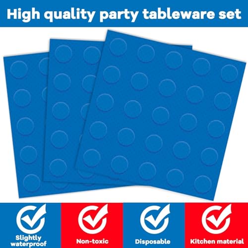 96Pcs Building Block Plates and Napkins Birthday Party Supplies Bricks Paper Dessert Plates Forks Building Block Tableware Set Disposable for 24 Guests Kids Boys Birthday Baby shower Party Decorations by CHUNNIN - Image 4