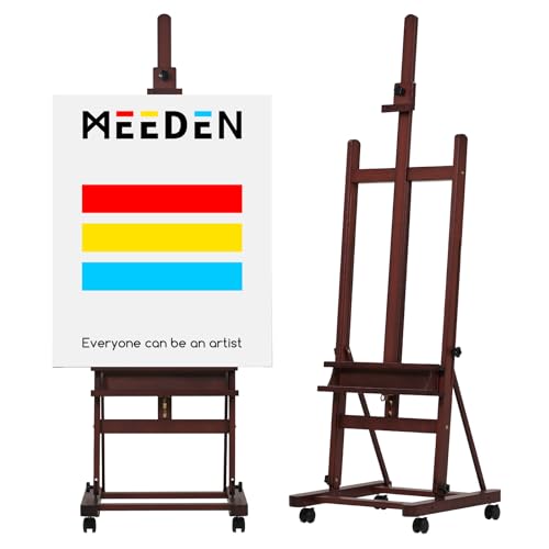 Meeden Grande Caballete Pintura De Madera: Regulable 190-370 Cm H,Sujeta Lienzos De Hasta 236 Cm, Profesional Caballete De Estudio Con Bandeja Y Las Ruedas