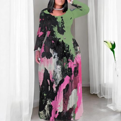 Image of PinkPatty Women's Plus Size Long Sleeve Maxi Dresses T Shirt Boho Fall Dress with Pockets