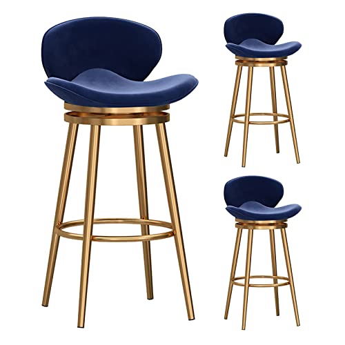KOMFGT Taburetes de bar modernos de terciopelo, juego de 4, taburetes de bar giratorios de 360° con respaldo bajo, patas de metal, altura de mostrador, sillas de bar con reposapiés para la cocina del