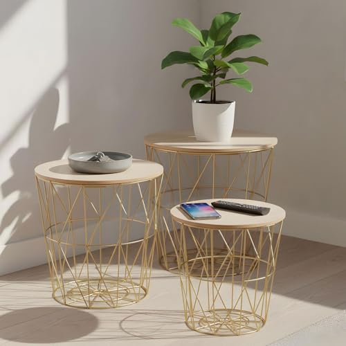Juego de 3 mesas auxiliares de metal cesta
