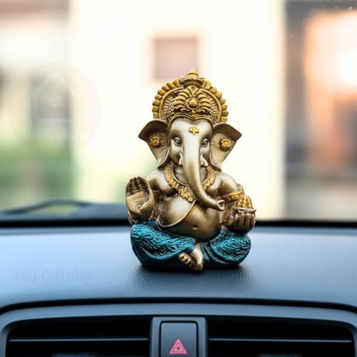 Image of Antique Gold Ganesha Idol Car Dashboard Idol Ganesha Murti Ganpati Idol for Home Decor Pooja Lord Ganesh Statue Gift for Office Desk Pooja Room (Ganesha Antique Gold)