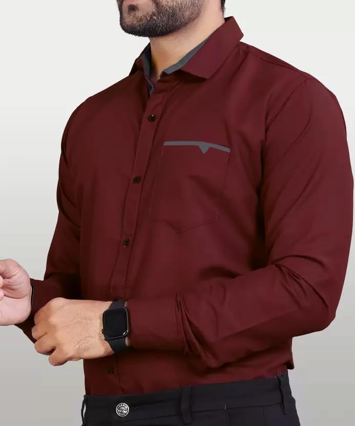 Image of CB-COLEBROOK Men's Regular Fit Solid Soft Touch Cotton Casual Shirt with Pocket Design with Spread Collar & Full Sleeves (Available in Plus Size)