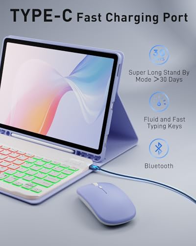 Image of Case with Keyboard for Samsung Galaxy Tab A11+ (Plus) 2025 | 7 Color Rainbow Backlight Detachable Keyboard with Mouse for Tablet A11+ SM-X230 X235 X236B, Blue-Purple