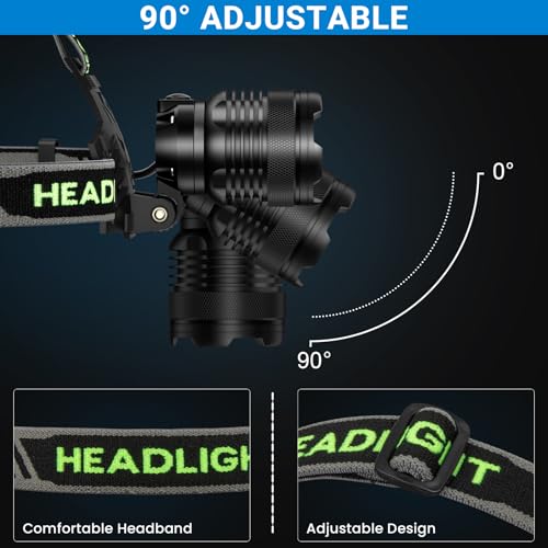 Image of Rechargeable Headlamp 3 Pack, 99,000 Lumens Super Bright Head Lamp with 3 Modes, 90 Adjustable LED Head Light for Forehead, IPX6 Waterproof Headlamps for Adults,Camping,Hiking