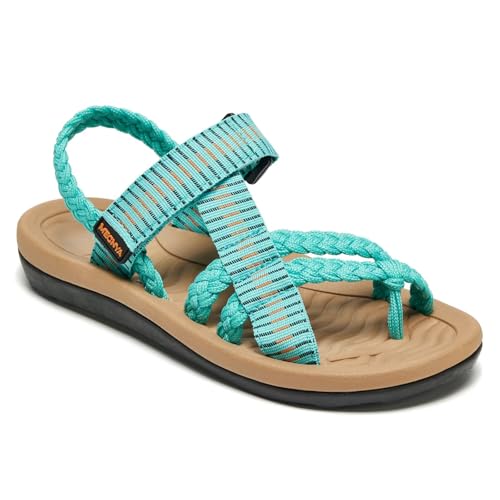 MEGNYA Women's Arch Support Leisure Gowalk Shopping Walking Shoes, Comfortable Waterproof Hiking Water Sandals with Adjustable Straps Outdoor Adventure Azure Size 8.5
