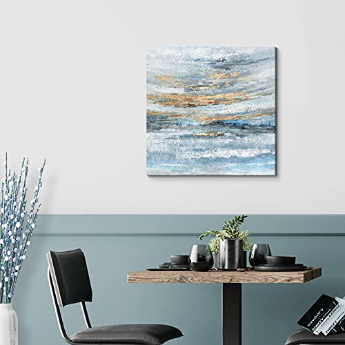 Abstract Canvas Wall Art Framed Light Blue Canvas Print Coastal Theme Artwork Modern Ocean Skyline and Sunset & Sunrise in the Seaside Large Sea Picture for Home Bedroom Decor 24x24inch - Image 6