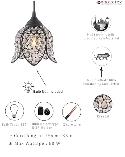 Image of Lotus Crystal Pendant Light Modern Ceiling Fixture, Stylish Home Decor, Warm White, Living Room, Bedroom, Contemporary Design, Decorative Crystal Chandelier (Black)