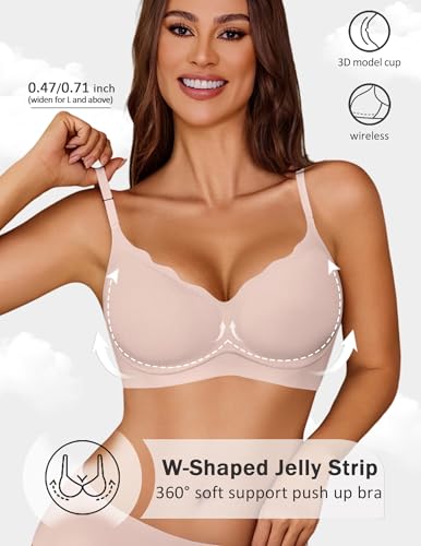 Image of Avidlove Womens Seamless Bra No Underwire Push Up Bralette Comfort Full Coverage Scalloped V Neck Back Fat Smoothing Bras(Pink,L)