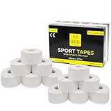 KALAHARI Sporttape extra Lang (Gesamt 184 m), Tapeverband starke Haftung für Finger Volleyball, Klettern, Fußball, Boxen, Taping Sport unelastisch, 100% Baumwolle, 12 Rollen Weiß - 3,8 cm x 13,7 m