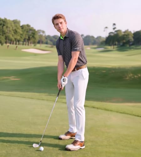 Image of Golf Shirts for Men - Dry Fit Moisture Wicking Short Sleeve Performance Sport Casual Striped Collared Mens Polo Shirt