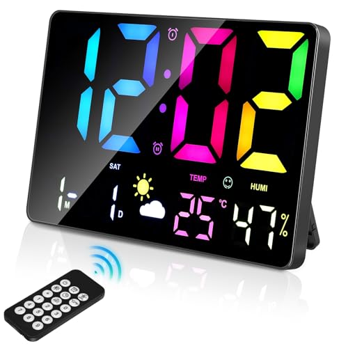Xakay 12" Reloj Digital de Pared Reloj de Pared Digital Grande con Control Remoto, Pantalla LED Grande, Reloj Digital Pared con 12/24H Fecha Día Temperatura Humedad Brillo Ajustable para Hogar Aula