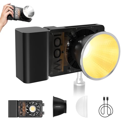 Luz de Video, ZHIYUN CINEPEER CX100 [Oficial] 100W COB Video Light, 2700-6500K, 3840Lux, TLCI 97+ CRI 96+, Regulable, Luz Portátil con Reflector, Domo de Difusión para Iluminación, Fotografía
