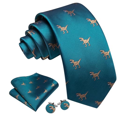 Image of Barry.Wang Man Tie Sets Skull Ties Animal Extra Long Necktie Silk Woven Handkerchief Cufflinks Festival Party Gift