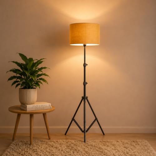 Image of THE GRANDEUR Floor Lamp for Living Room Decoration, Decorative Metal Floor Lamp Standing Home Decoration Floor Jute Lamp Shade Reading for Bedroom, Office, Home Decor, Kitchen