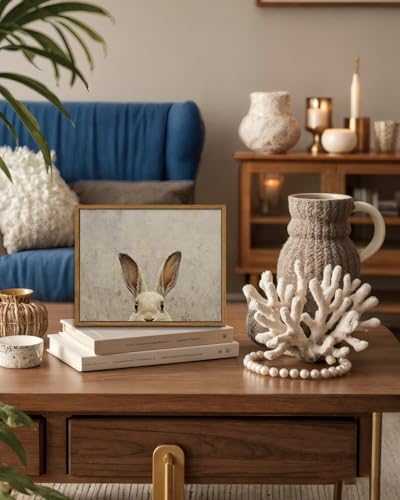 Image of KISSFOX Framed Wall Art Vintage Wall Decor Rabbit Pictures Easter Bunny Canvas Art Rustic Animal Paintings Retro Artwork For Bedroom Living Room Kitchen