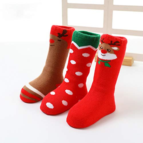 KESYOO 3 Pares de Meias de Natal para BebÃªs Feriado Quente AlgodÃ£o Engrossar Inverno Acolhedor Mei