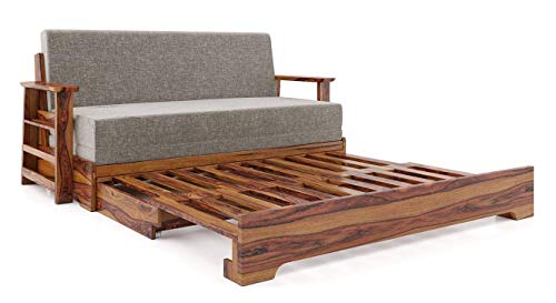 Image of Sheesham Wooden Mahim Sofa Bed Arm with Storage (Brown)