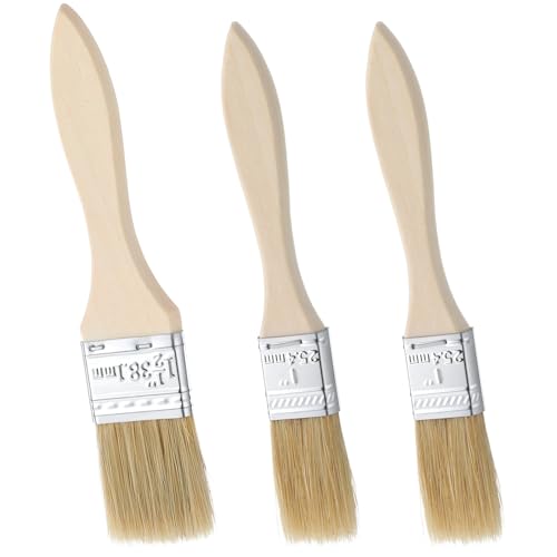 TIESOME Lot de 3 pinceaux à pâtisserie en poils naturels avec manche en bois et aluminium résistant à la chaleur pour huile, beurre, sauce