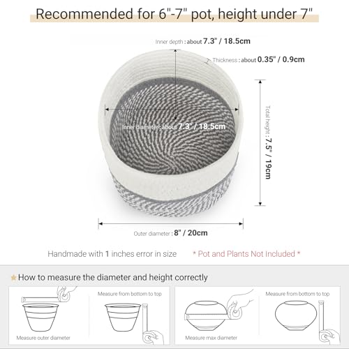 Image of Dahey Jute Cotton Rope Plant Basket Mini Woven Storage Basket for Up to 7 inch Planter, Decorative Flower Pot Cover Closet Storage Bin Table Desk Organizer Modern Home Decor, Grey