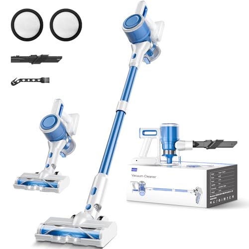 Cordless Vacuum Cleaner - Rechargeable, 45Kpa Powerful Suction Stick Vacuum Cleaners for Home, 8-in-1 Lightweight Vacuum Cleaner with High-Speed Brushless Motor for Hardwood Floors/Carpets, Blue