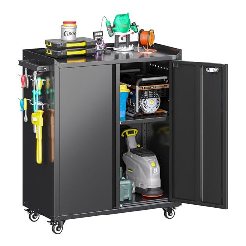 Metal Black Storage Cabinet with 2 Doors and 4 Hooks,31.5" H Top ...