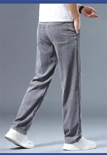 Men's Summer Jeans Thin Loose Straight Denim Pants Classic Drape Business Casual Ice Silk Trousers4