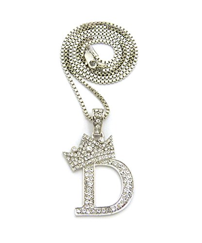 Fashion 21 King Crown Alphabet D Pendant 24 inches Various Chain Necklace in Gold, Silver Tone (Silver / 2mm 24
