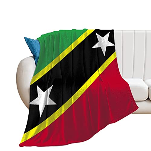 FJQWKLF Flanelldecke mit Flagge von St. Kitts & Nevis, Bedruckt, leichte & atmungsaktive Plüschdecke für alle Jahreszeiten, Überwürfe, 127 x 152 cm