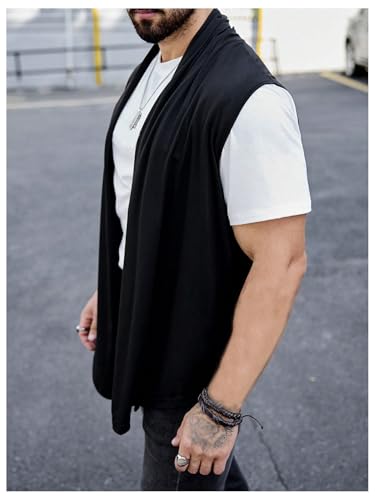 GORGLITTER Men's Lightweight Shawl Collar Sleeveless Cardigan Open Front Long Length Drape Cape4