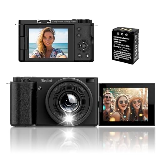 Rollei Compactline 10X Flip Screen Digitalkamera 64MP 4K Kamera Fotokamera 10X Optischer Zoom Selfie Fotoapparat mit 180° Flip 2,88" Bildschirm für Teens Anfänger, Digital-Kamera-Fotoapparat-Camera